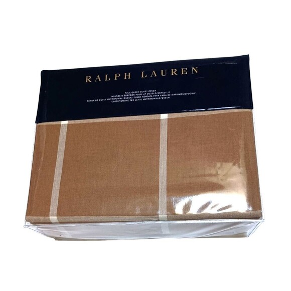 Ralph Lauren Full Queen Modern Equestrian Windowpane Duvet Cover Cotton Cashmere - Picture 1 of 9